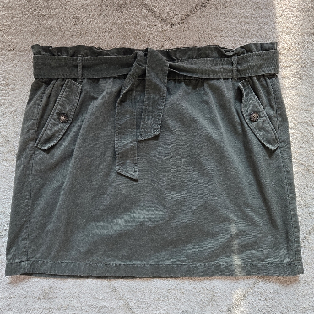 LOFT Plus Olive Skirt Paperbag Style with Tie Belt 18W